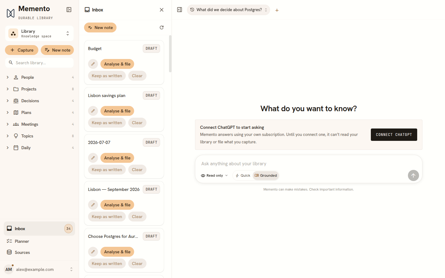 The inbox with a draft note